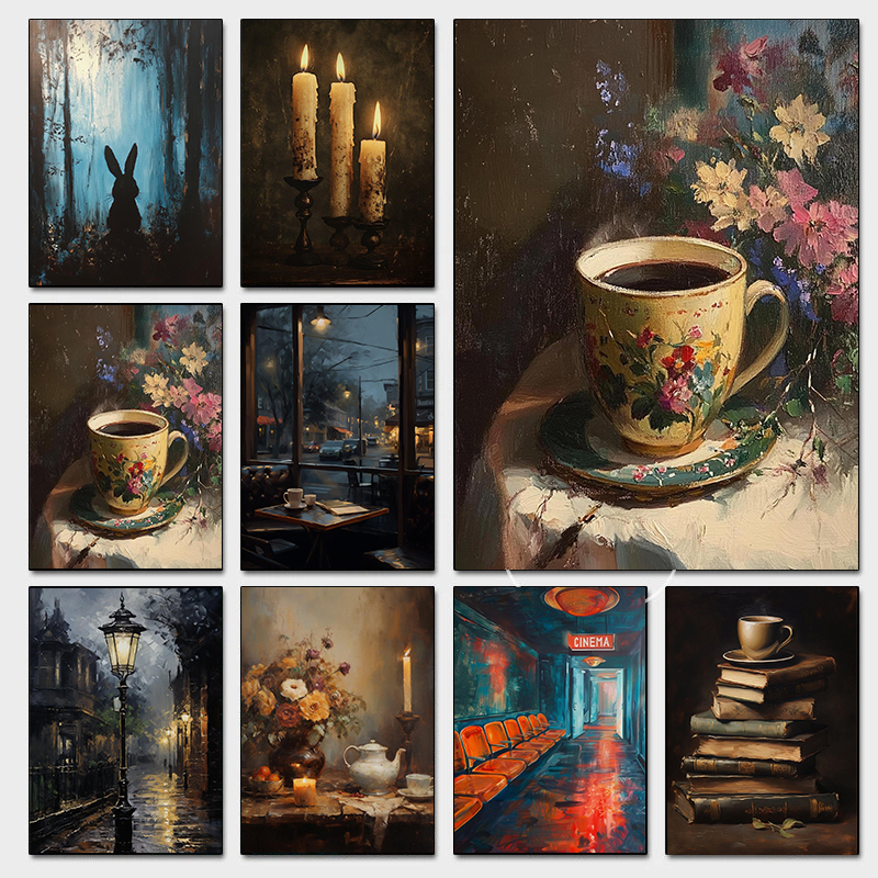 Home Cinema Wall - Moody Vintage Night Time Posters Flickering