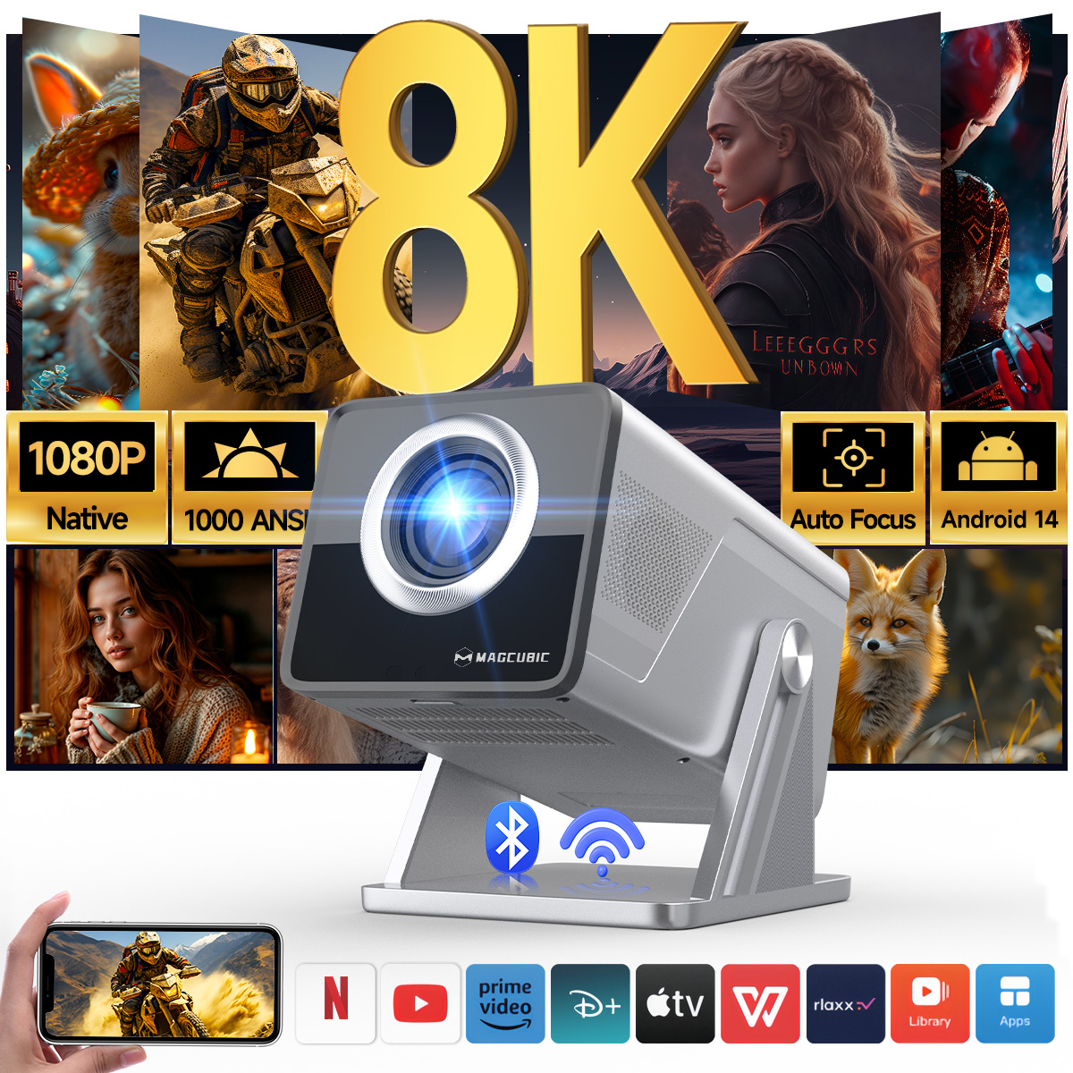 Home Cinema Hdmi - Magcubic 8K HD 1080P 1000ANSI X7