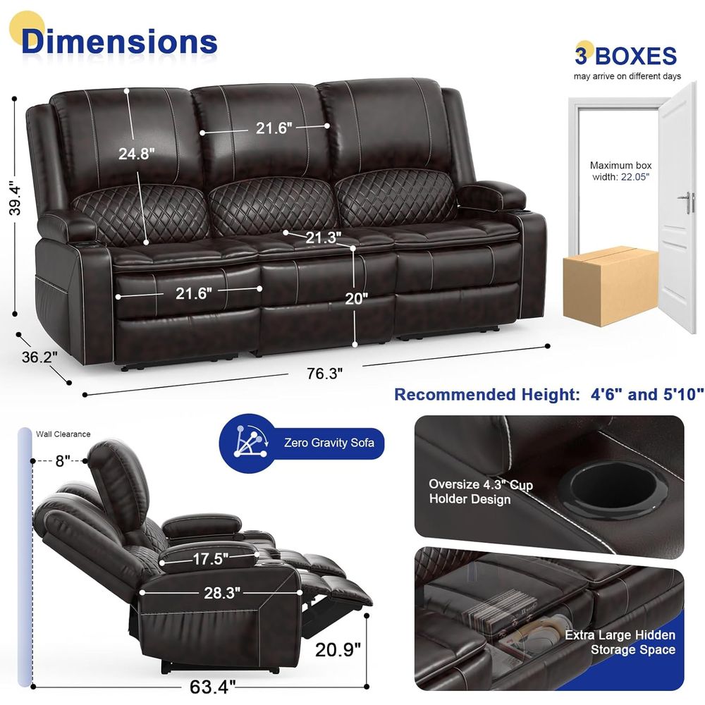 3 Seater Reclining Couch with  - Home Cinema Couch 评论和价格