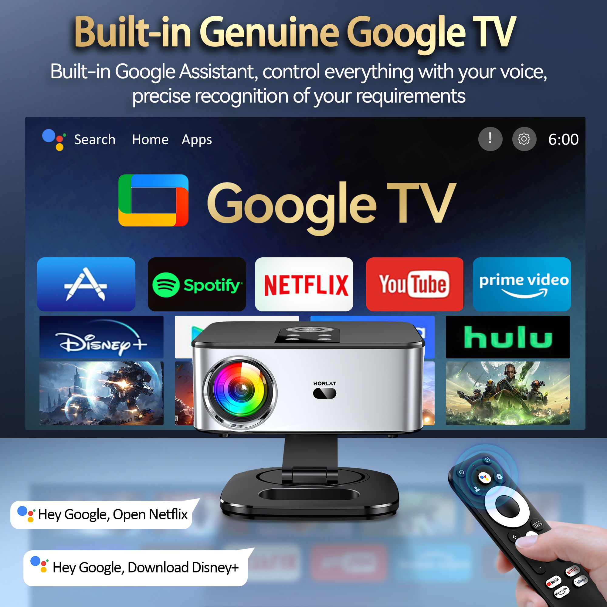 HORLAT Google TV Projector 400 - Home Cinema Hdmi 评论和价格